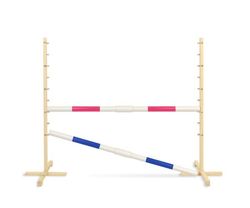 Hopphinder för hobbyhäst 160 cm, höjd 120 cm, två balkar - rosa och blå