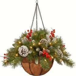 OBOSOE Rustik julhängande korg med grönska – 3D konstgjord tall, julhängkrans och juldekoration för inomhus & utomhus