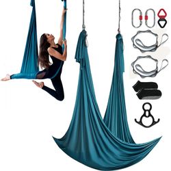 Aerial Silk & Yoga Slynge, 11 Yards, Aerial Yoga Hængekøje med 100gsm nylon, Omfattende rigging hardware, Nem opsætning, Antigravity Fitness, Grøn