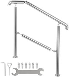 3-stegs räcke i rostfritt stål för plan yta och 1-3 steg, justerbart trappräcke för inomhus/outomhus, 220 lb kapacitet.