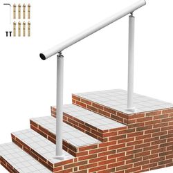 Ledstång utomhustrappa, 4 fot, 34 tum, justerbart 0-60° vit aluminiumtrappräcke för trädgård och säkerhet.