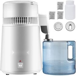 Vattendestillator för dricksvatten, 750 W, 1,2-2 L/H, 304 rostfritt stål, vit destillator med handtag och termostat.