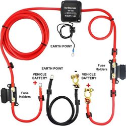 Split Charge Relay Kit, 2m 12V, Automatisk Dual Battery Isolator med 140AMP VSR, passar RV, båt, husbil, ATV.