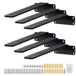 Hyllfäste 10”L x 4”B x 1,6”H, 6 st kraftiga flytande hyllfästen, 5 mm tjocka mattsvarta L-hyllfästen, stålhyllor med 160" bärförmåga