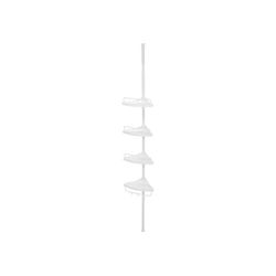 Justerbar hjørnehylde til badeværelset, teleskopisk brusebadshylde, 85-305 cm, gulv til loft, med 4 bakker, 3 kroge, hvid BCB001A