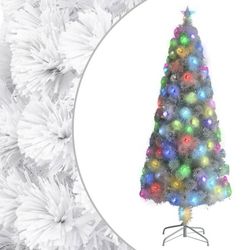 Belyst konstgjord julgran med LED och fiberoptik | Höjd: 210 cm | Färg: Vit