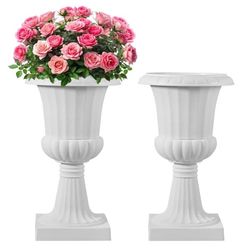 Plastik Urneplanter, 40x67 cm, Dobbelt Hvide Blomsterpotter, Til Indendørs & Udendørs Dekoration