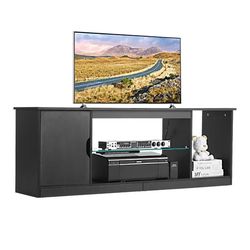 TV-bord op til 1651 mm, Moderne Underholdningscenter, Træskab, Opbevaringsgang, Justerbare Hylder, Sort