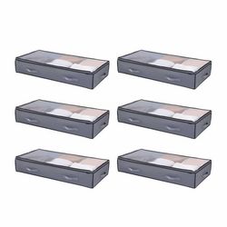 Under-säng förvaring, lågprofil lådor, 996x500x180mm, transparenta lock, 90L klädförvaring, 6-pack