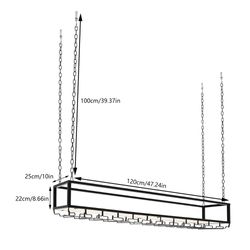 Vintage industriell vinhylla, takmonterad med glashållare, justerbar, färg Light Black