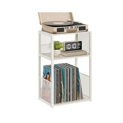 VASAGLE skivspelare-ställ med 3 hyllplan för upp till 100 album, vit