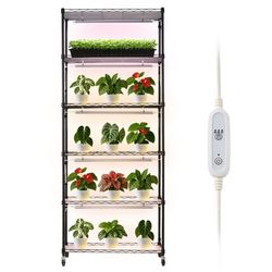 Odlingshylla med växtbelysning - Inomhus växtställ 6 våningar - 180 cm - Hjul - Timer 4/9/14 h - 150 W fullspektrum 3 färger - För fröstart