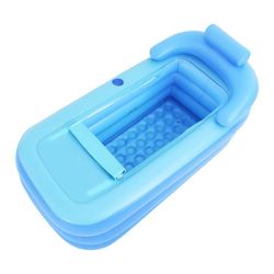 Uppblåsbart Badkar - Fällbar PVC-badbalja - Med Lock - Sittdyna - 160×84×64 cm - Blå