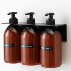 Såpeholder til veggen svart - for 3 flasker