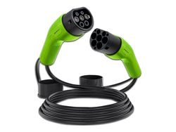 Qoltec - Strømkabel - IEC 62196 Type 2 hann til IEC 62196 Type 2 hunn - 5 m - svart, grønn - power 7 kW