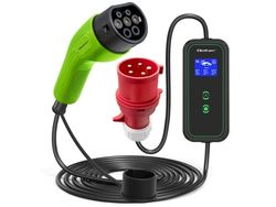 Qoltec Mobil EV-laddare med justerbar 2in1 Type2 | 11kW | CEE 5 PIN | LCD | 3 fas | Bärbar | Wallbox | 5m