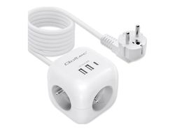 Qoltec - Effektband - 6-i-1 förlängningssladd med belyst strömbrytare - AC 230 V - 3680 Watt - ingång: Typ E - utgångskontakter: 3 (3 x typ E, 2 x US
