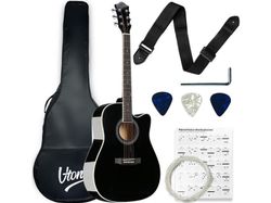 V-Tone V-TONE AG TWO BK Akustisk gitar 4/4 Black Picks Strap Reserve Strings Cover Chords Justeringsnøkkel
