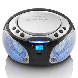Lenco Bærbar FM-radio CD / MP3 / USB / Bluetooth-spiller® med LED-belysning sølv