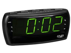Adler AD 1121, Klokke, Analog og digital, AM, FM, Automatisk tuning, LED, Grønn