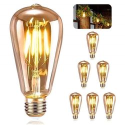 E27 Vintage Glödlampor, 6 LED Edison Glödlampor E27 ST64 Dekorativa Lampor Retro Edison Glödlampor Varm Vit