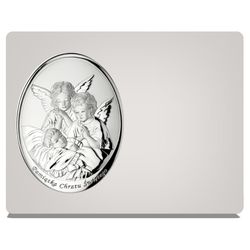 Skytsengel sølv moderne billede over sengen med gravering dåbs souvenir | Størrelse: 15x11,5cm | SKU: VL816/1BI