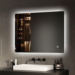EMKE LED Badeværelsesspejl, 80x60 cm, Touch, Anti-dug, Dæmpbar, variabel lys, Energieffektiv, Auto Off, IP44, Hor/Vert