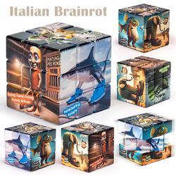 Creative Italian Brainrot-tema Rubik's Cube Tung Tung Tung Sahur AI Meme 3x3 Puzzle Cube Brain Teaser Pædagogisk legetøj