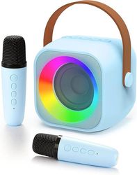 Lollanda Karaoke Machine – Bærbar Bluetooth-højttaler med 2 mikrofoner, USB-opladning, LED-lys, DSP-støjreduktion, TF / USB / AUX / Bluetooth-indgang