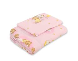Babysängkläder med fyllning, 2 delar, 75x100cm NEWBORN - Nallebjörnar i moln, rosa