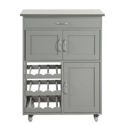 SoBuy Køkkenvogn med hjul, skuffer og vinhylde – Kompakt køkkenø | Grå 67x38x86cm FKW45-HG
