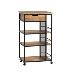 SoBuy Køkkenø med hjul, 50x37x87cm – Multifunktionel Køkkenvogn med skuffe | Brun FKW99-N