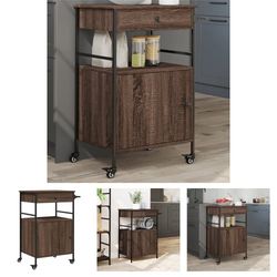 The Living Store Köksvagn brun ek 56x43x89,5 cm konstruerat trä - Rullbord för kök