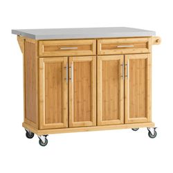 SoBuy Køkkenø med hjul, 115x71x92cm – Bordplade i rustfrit stål, Multifunktionel køkkenvogn | Natur FKW69-N