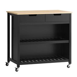 SoBuy Køkkenø med skuffer og hjul – Sort/Natur køkkenvogn 98x94x58cm FKW74-SCH
