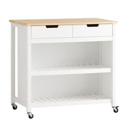 SoBuy Køkkenø med skuffer og hjul – Hvid/Natur køkkenvogn 98x94x58cm FKW74-WN