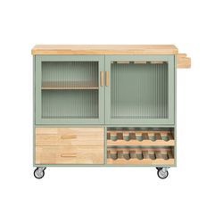 SoBuy Køkkenø med hjul 109x40x92cm – Bordplade i gummitræ, Multifunktionel køkkenvogn | Grøn FKW114-GR