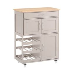 SoBuy Køkkenvogn med hjul, skuffer og vinhylde – Kompakt køkkenø | Khaki 67x38x86cm FKW45-KA