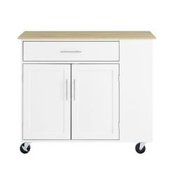 SoBuy Køkkenø med hjul, 99x40x85cm – Bordplade i spånplade, Multifunktionel køkkenvogn, Hvid FKW133-WN