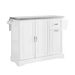 SoBuy Køkkenø med hjul, 130x71x91cm – Bordplade i rustfrit stål(udtrækkelig), Multifunktionel køkkenvogn, Hvid FKW128-ST
