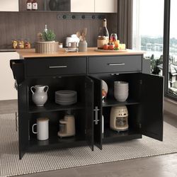 Serveringsvogn 120x46(70)x91 cm sort, med hjul og udskiftelige træben, sammenklappelig bordplade, ideel til køkken og spisestue