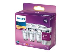 Philips - LED-pære for søkelys - GU10 - 3.5 W (ekvivalent 35 W) - klasse F - varmt hvitt lys - 2700 K (en pakke 3)