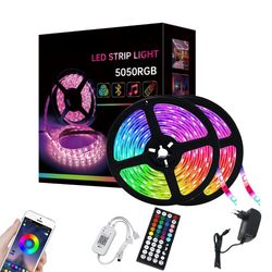 LED Strip Lyskjede med Bluetooth, Musikksensor og Fjernkontroll 15M
