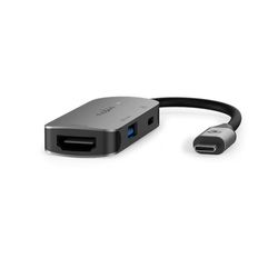 Nedis USB Multi-Port Adapter | 3-i-1 | USB 3.2 Gen 1 | USB-C™ Hann | HDMI™ Output / USB-A Hun / USB-C™ Hunn | 5 Gbps | 0.10 m | Rund | Nikkel belagt