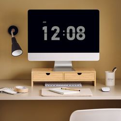 SoBuy Bildskärmsställ med 2 lådor Laptopställ massivt trä av bambu FRG198-N