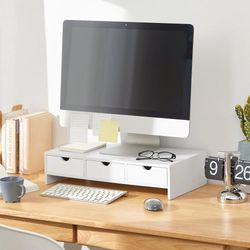 SoBuy Bildskärmsställ Laptopställ Monitorstativet med 3 fack, BBF03-W