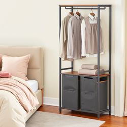 Tvättkorg med klädhängare och 2 fack i vintage brunt och svart