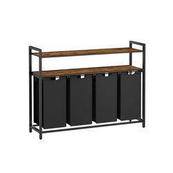 Tvättkorg 4-fack med 2 hyllor vintage brunsvart