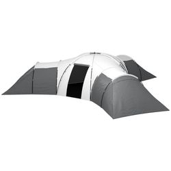 Tunnel Telt Campingtelt 6-9 Personer Familietelt 3 Soverom Stue Veranda 2000Mm Oxford Grå