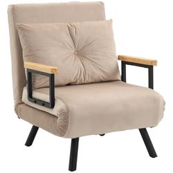 Sovesofa, Hvilestol Med Sengefunksjon, Gjesteseng Med Fløyelslook, Ryggpute, Polstret Sofa Med Justerbar Rygg, Beige, 63 X 73 X 81 Cm